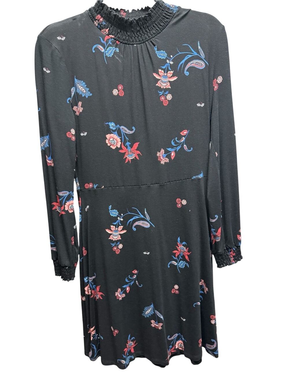 Floral Mock Neck Smocked Dress Long Sleeve Boho/ Dark Romance US 8 UK 12